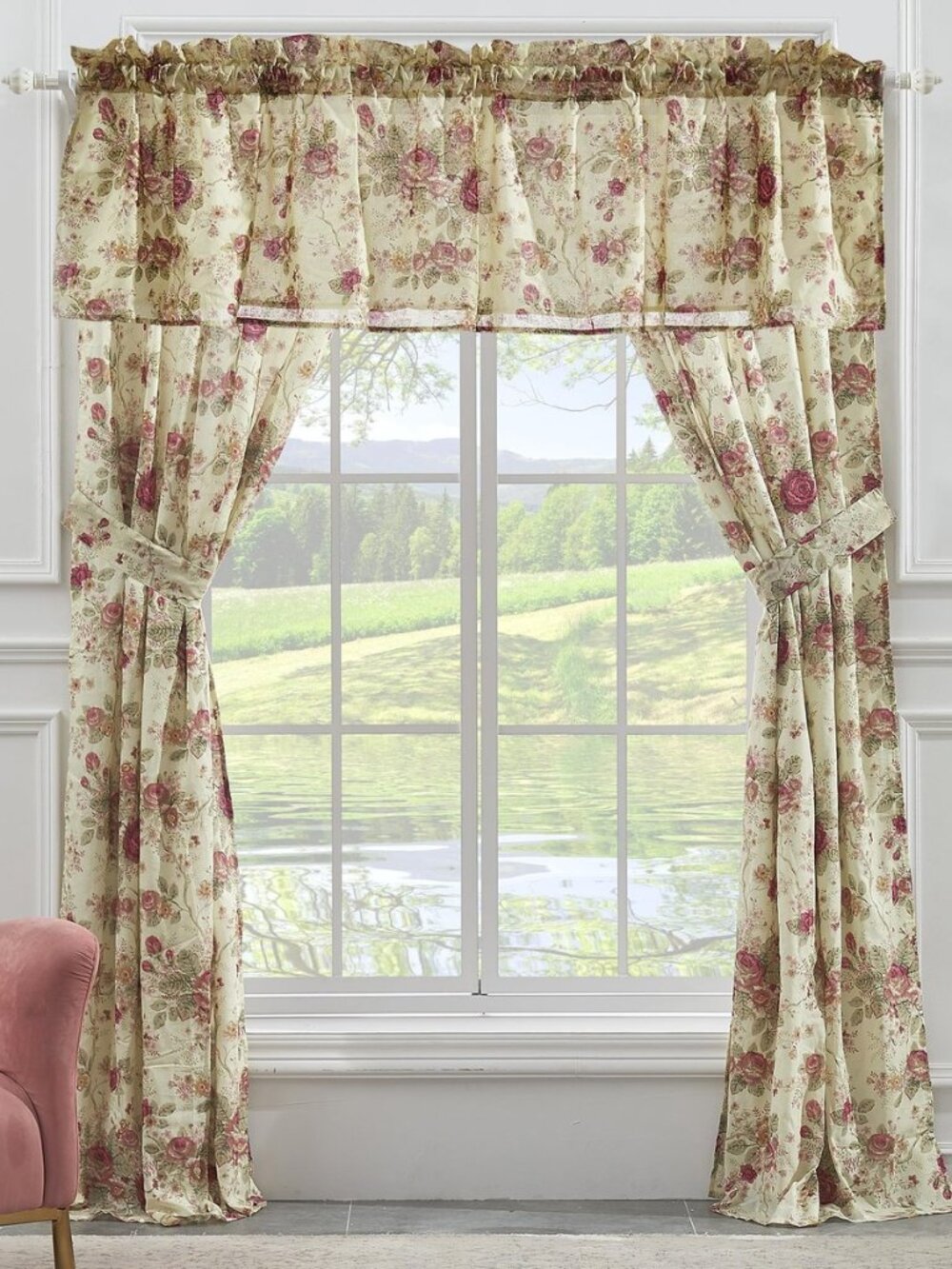 Greenland Home Antique Rose 100% Cotton Window Treatment, Panel Pair + Valance